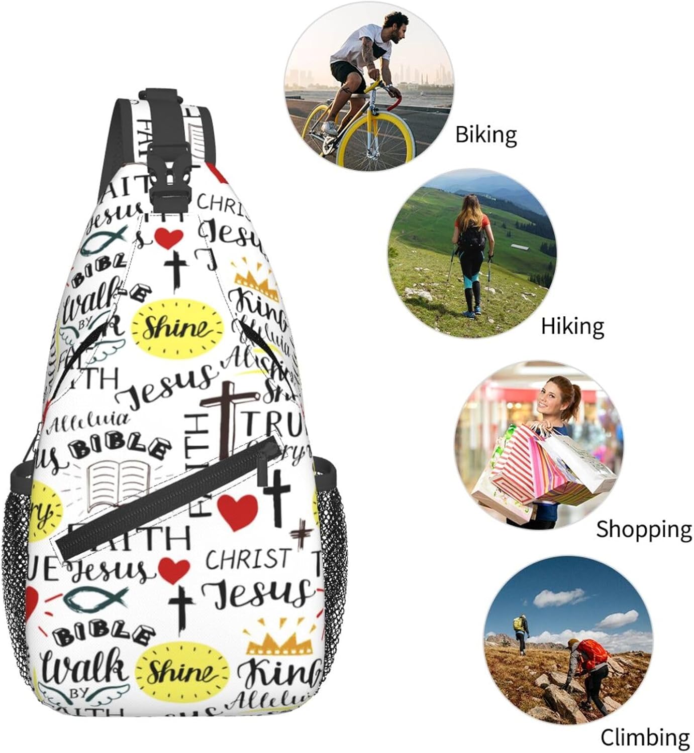 Christian Jesus Cross Crossbody Sling Bag For Women Men Adjustable Chest Bag Cute Shoulder Backpack Daypack For Sport Travel Hiking