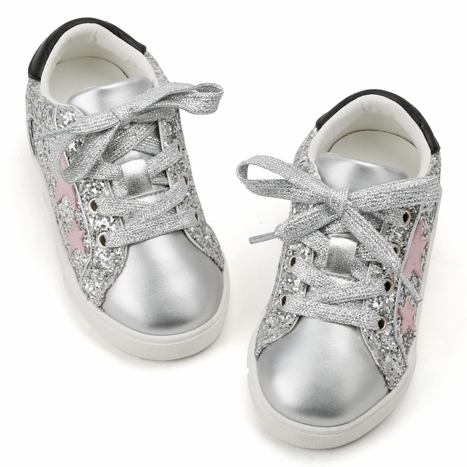 GINFIVE Toddler Girls Sneakers Little Girls Slip On Shoes Glitter Sneakers Toddler