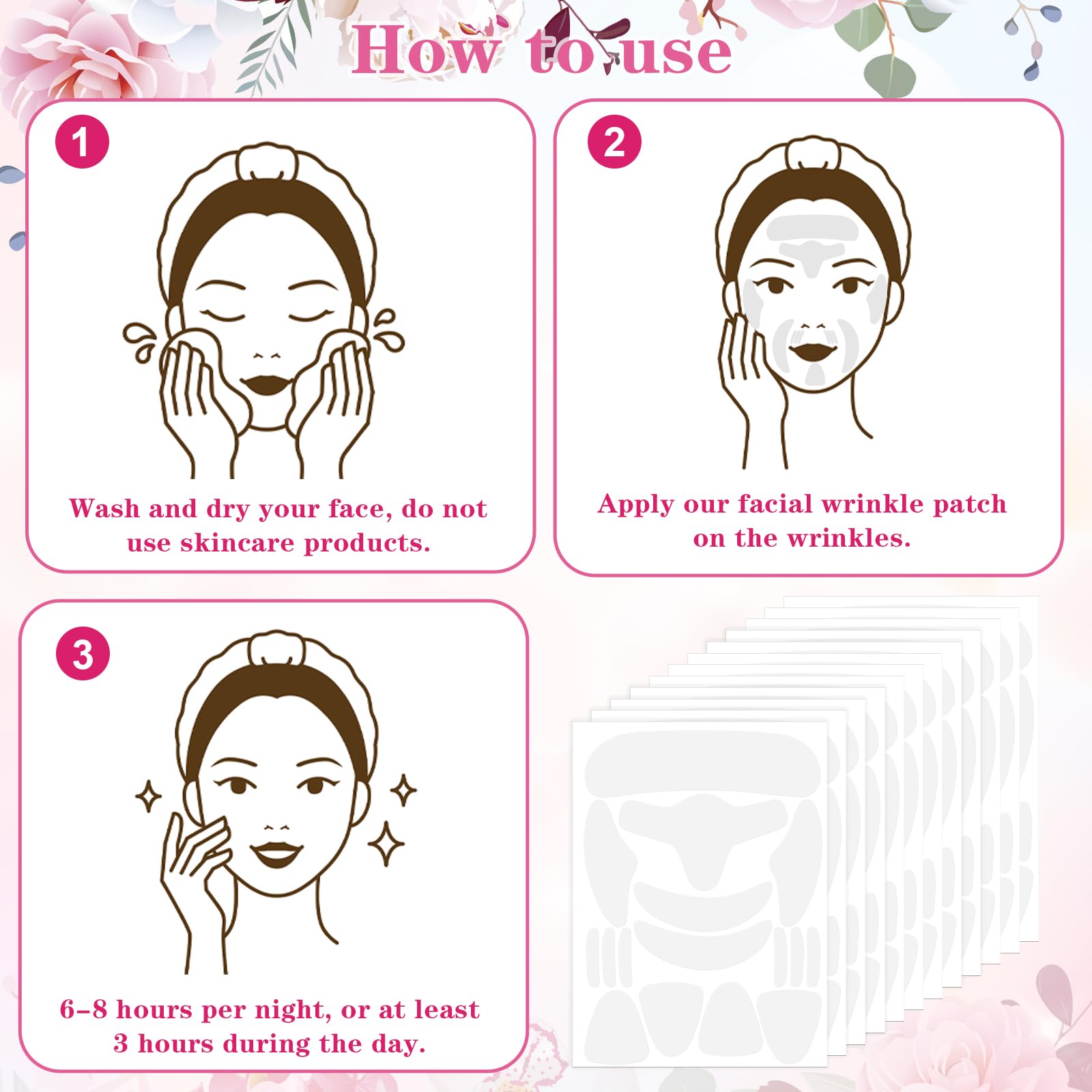 192 unidades de tiras de silicona para eliminar arrugas faciales, parches antiarrugas durante la noche para labios, frente, arrugas de risa, pegatinas faciales para todos los tipos de piel