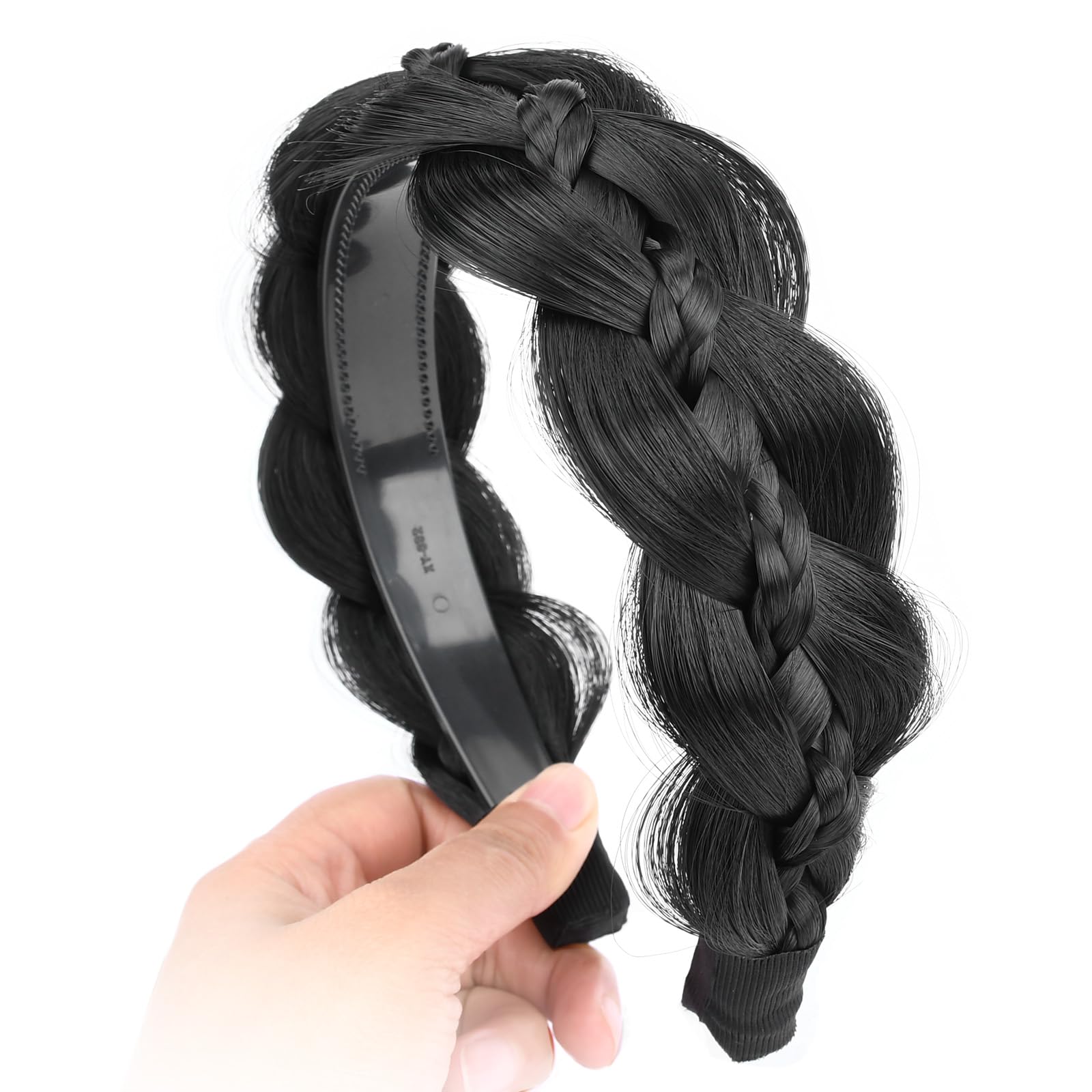 BOBIYA Plaited Hair Headband with Tooth Braid Hair Headband with Teeth Wide Braided Hair Headband (Natural Black, One Size) - Image 3