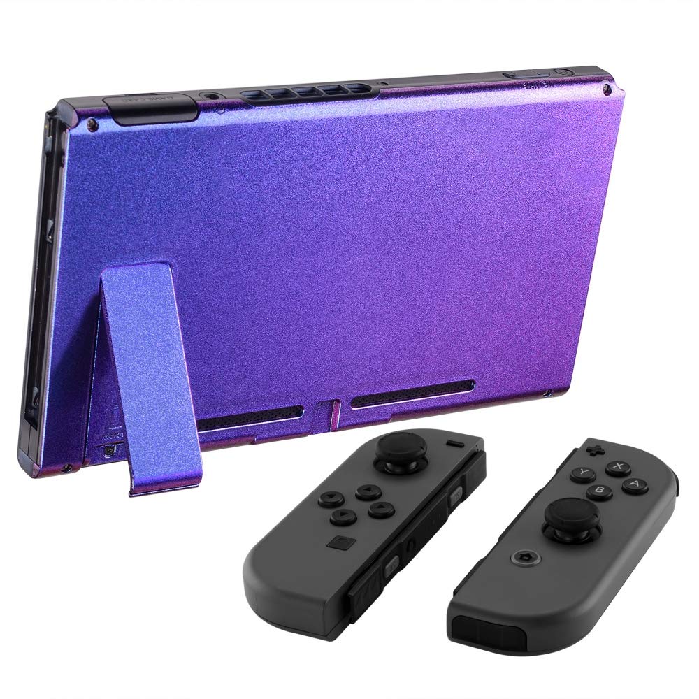 eXtremeRate Cover Posteriore Custodia Scocca DIY Case Ricambio per Nintendo Switch Console con Supporto Kickstand(Senza Console)-Camaleonte Viola Blu