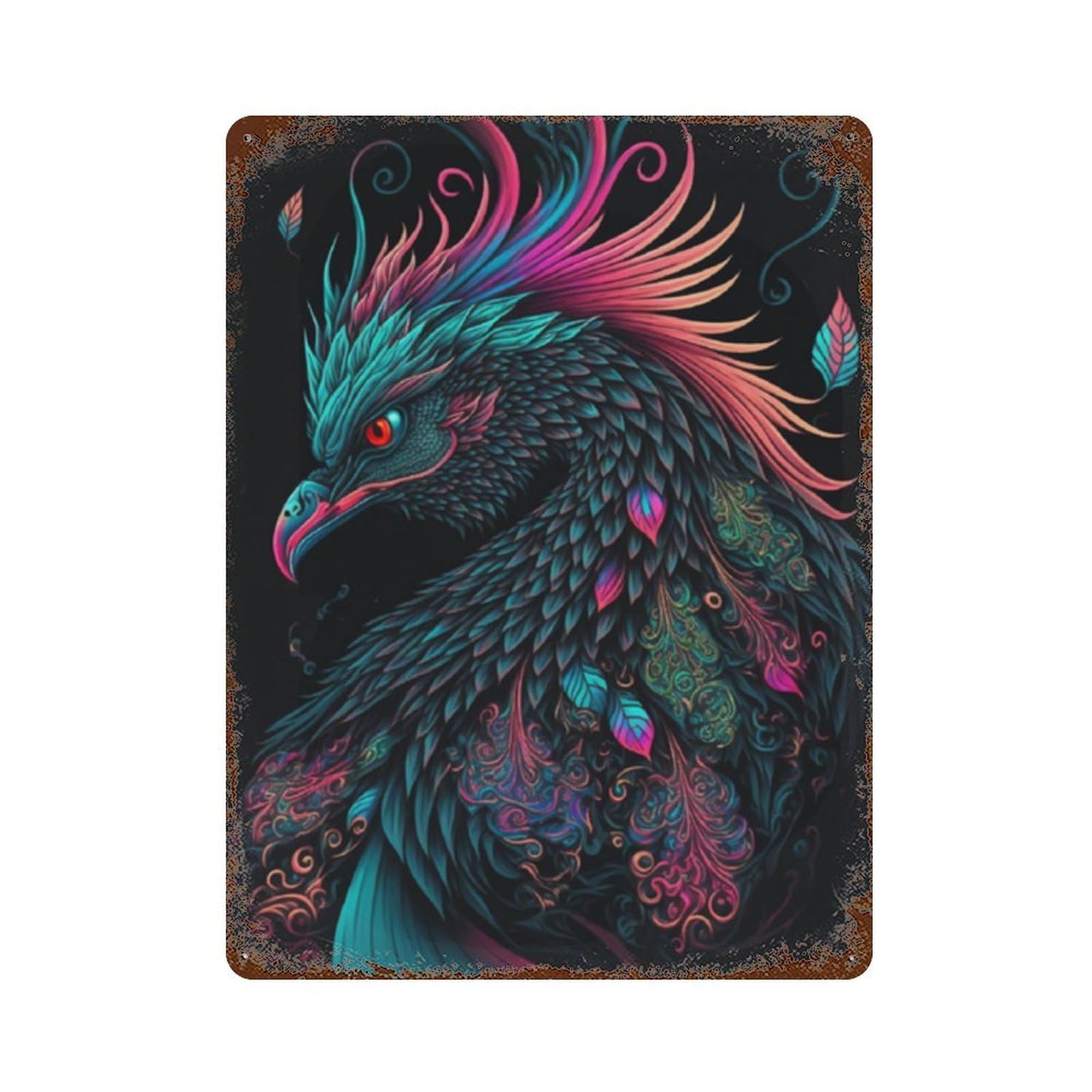 Fantasy Dragon Art Print-9 15.7"x11.8" Weathered Tin Sign, Shabby Chic Decor for Farmhouse, Kitchen And Entryway Decor
