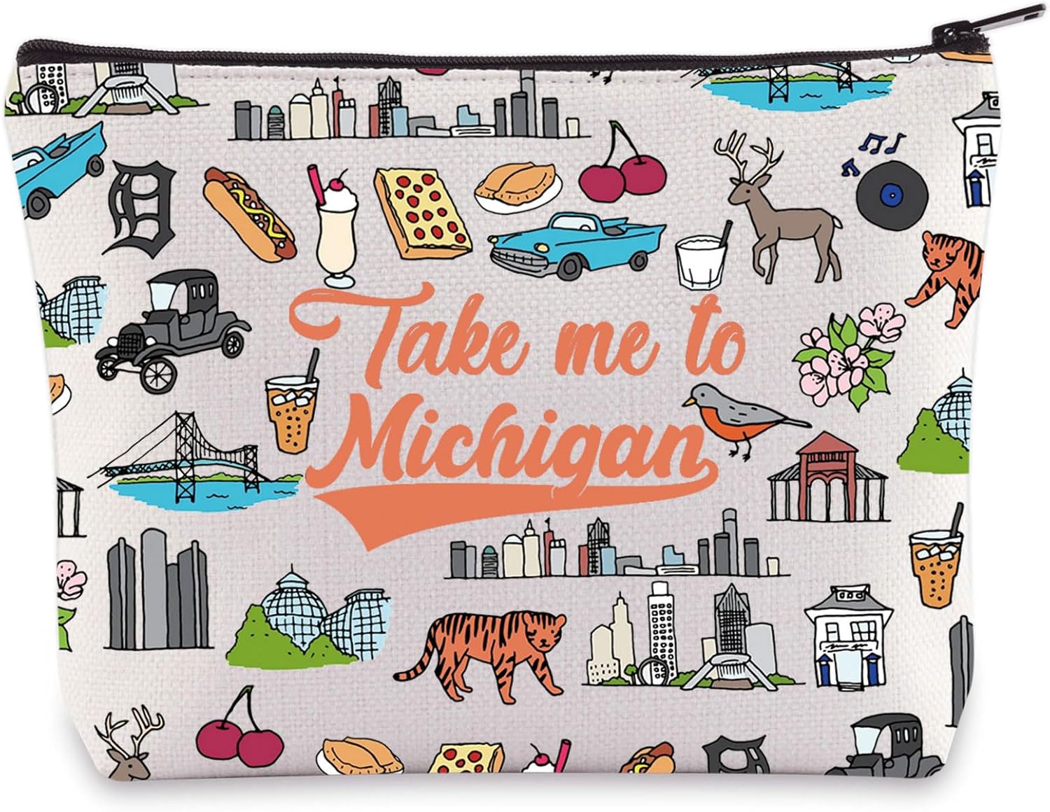 WZMPA Michigan State Travel Cosmetic Bag Michigan Souvenirs Gifts Take Me To Michigan Zipper Pouch Bag Michigan State Merchandise (To Michigan)
