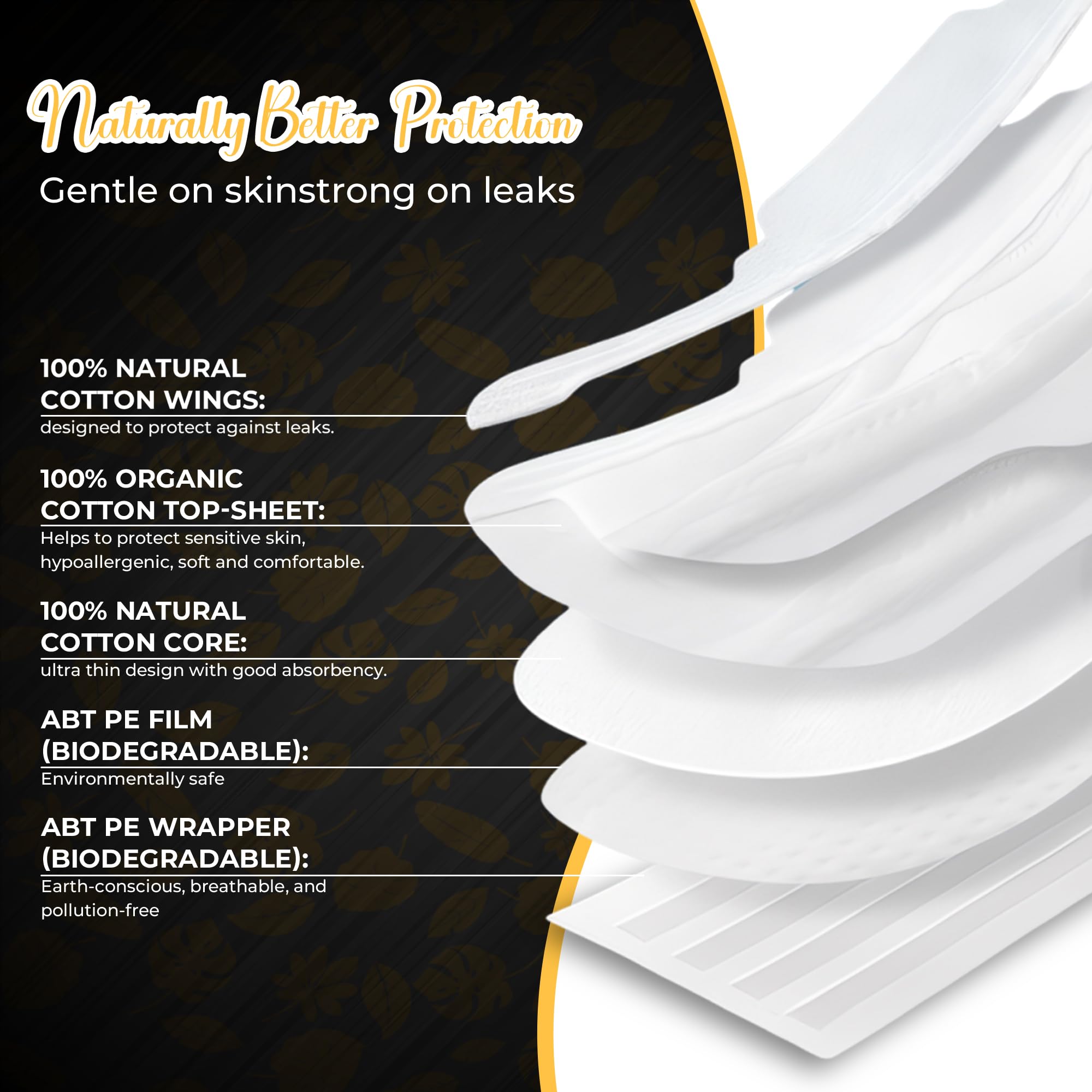 Biodegradable Sanitary Pads with Wings – Organic Cotton for Women | Overnight, Period, Organic Pads with 100% Cotton Topsheet- (335mm)