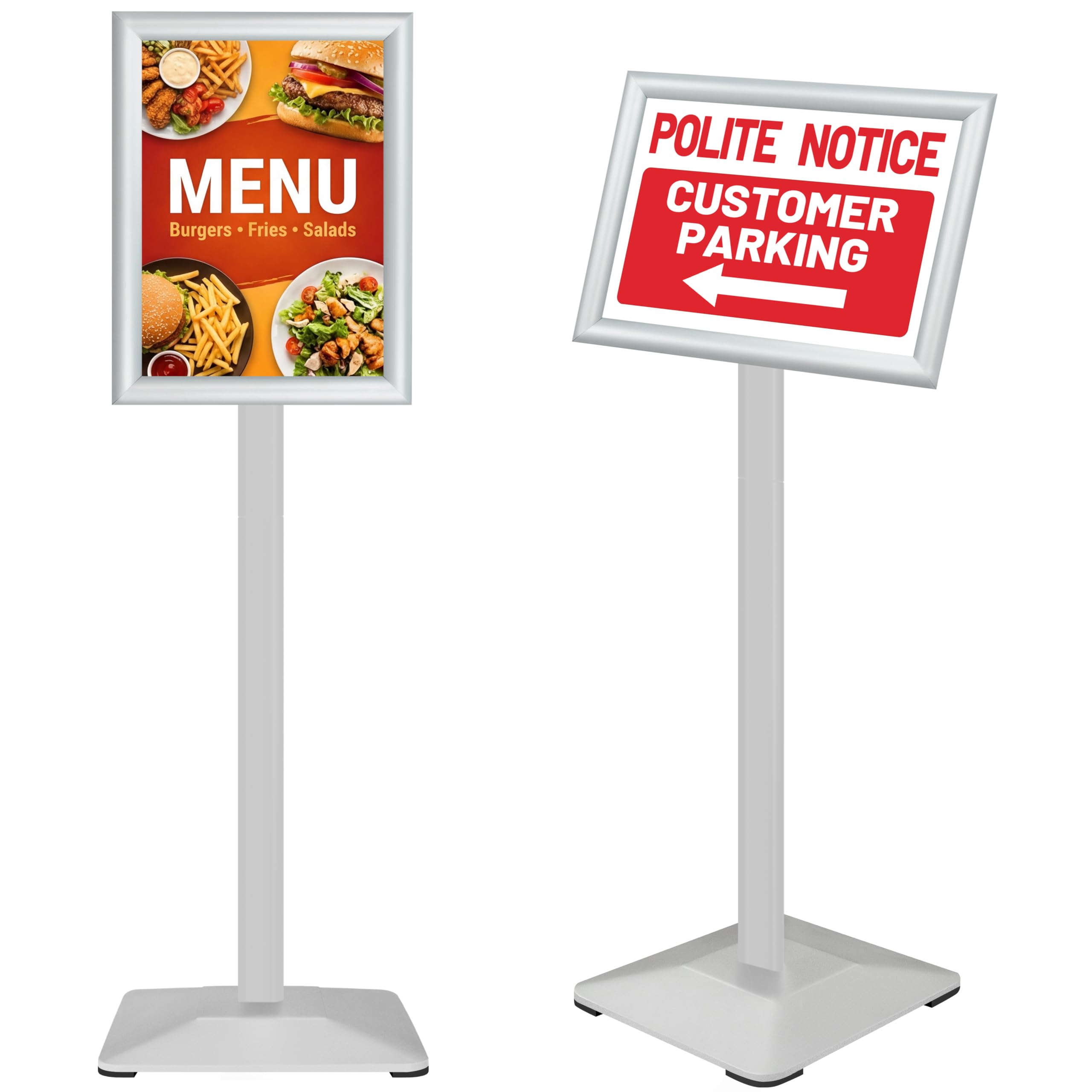 VAIIGO Heavy Duty Sign Holder Poster Stand, Adjustable Menu Display Stand Floor Standing Sign Holder with Cast Iron Base for Poster, Menu, Ads, Sales, Notice, Signage Display Stand (A4, Silver) — image 1