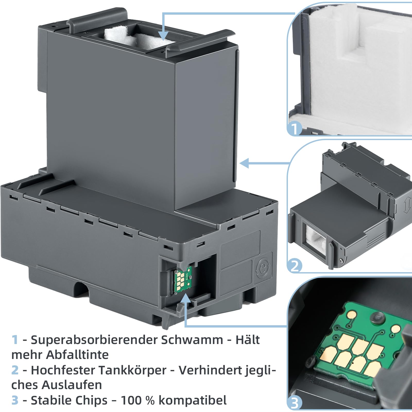 T04D1/T04D100 - Caja de mantenimiento compatible con impresoras Epson ET-4750 ET-4850 ET-3750 ET-15000 ET-3700 ET-4856 ET-5150 ET-5170, caja de mantenimiento T04D1/T04D100 CT 13T04 D100 -