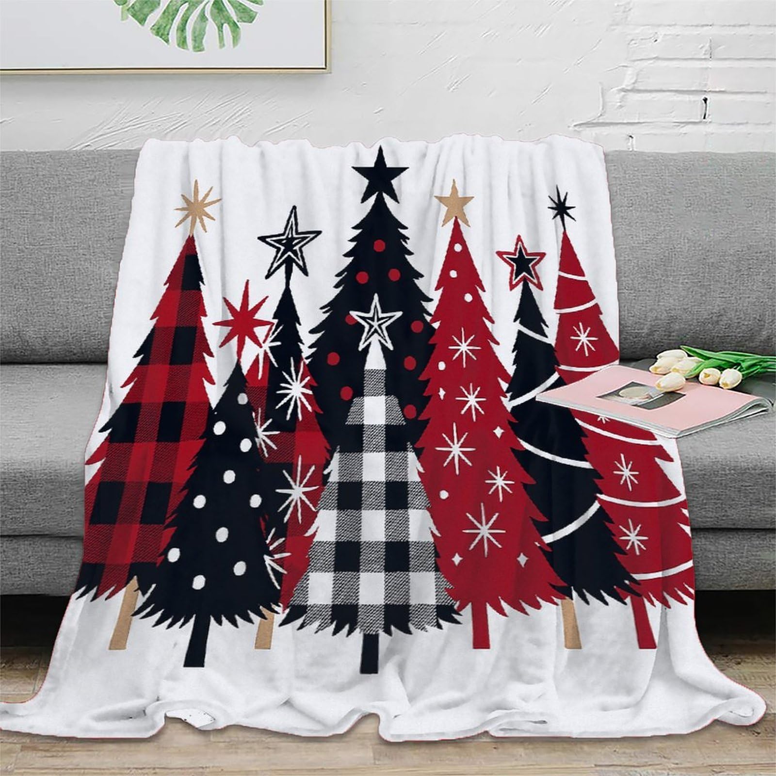 Jeté de canapé Noël arbres 3D pour vos soirées cocooning au coin du feu
