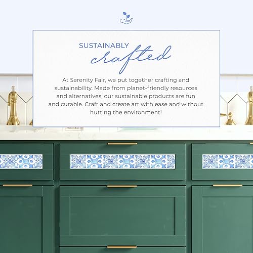 Miniatura 6 de Serenity Fair - Cinta Washi con patrón de azulejos italianos, cinta adhesiva washi decorativa de inspiración marroquí azul y blanca reposicionable,