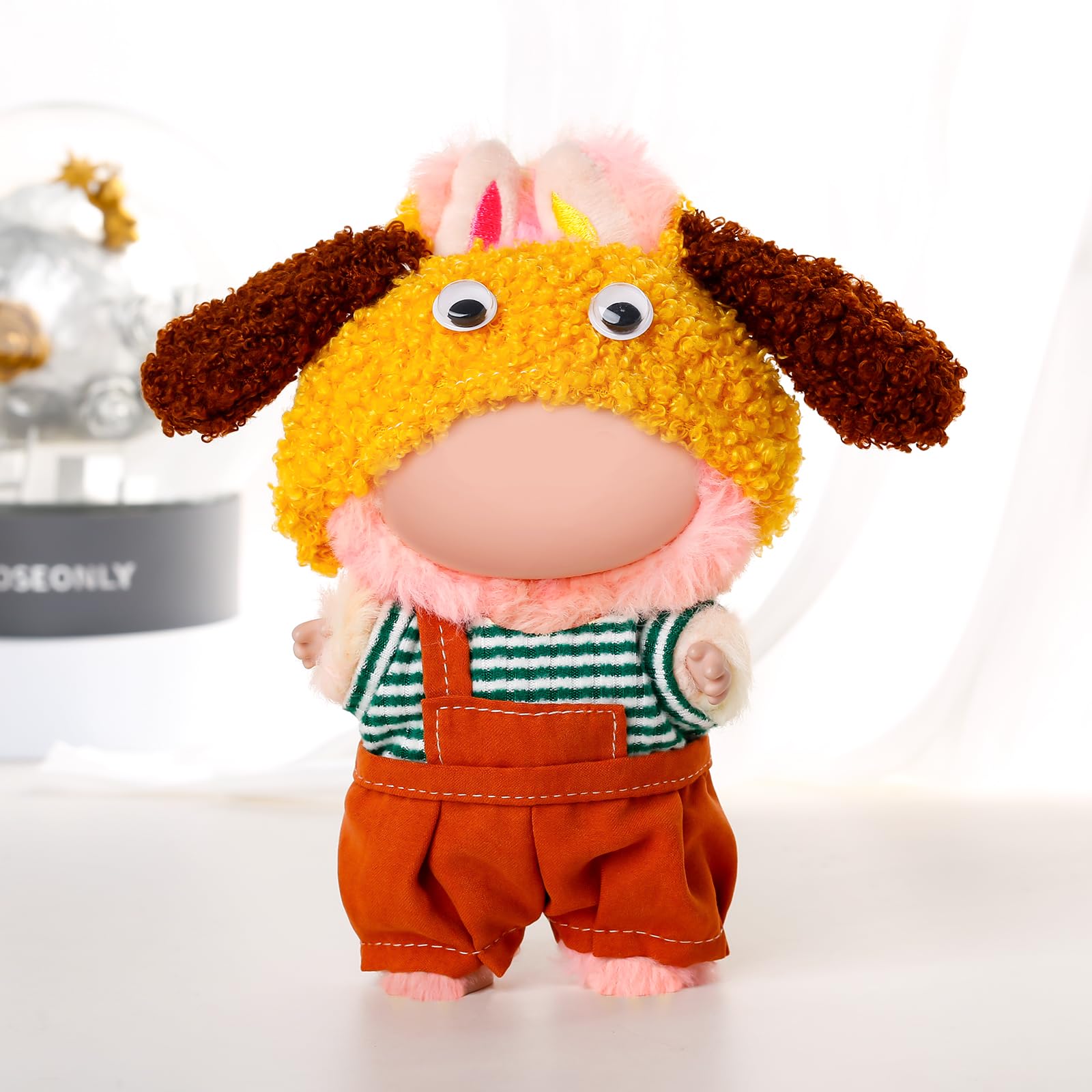 Chritice 3PCS Doll Clothes for Doll,Compatible with Labubu,Vinyl Plush Toy Outfit Set Accessories for 17CM Dolls,1 Hat,Inner Liner & Single Shoulder Strap Pants,No Dolls - Image 4