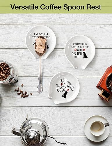 Miniatura 6 de WHING - Divertido soporte para cuchara de té de café de cerámica blanca, todo sabe mejor con pelo de perro, decoración de estación de café,