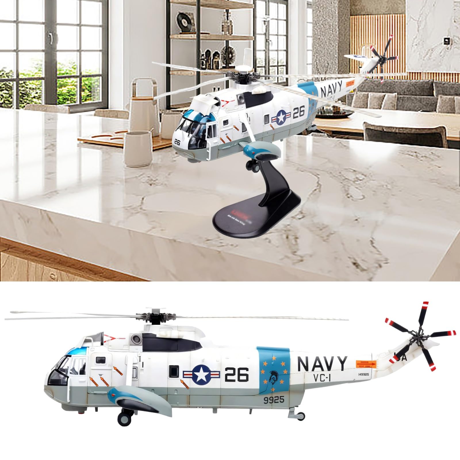 Modello elicottero militare statico in metallo pressofuso lega SH-3G VC-1 scala 1/72, pronto for l'esposizione collezione for vetrine for ufficio, decorazioni casa, mostre scienze aerospaziali