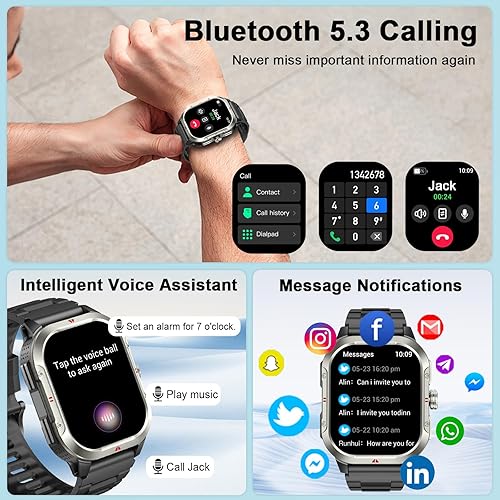 Miniatura 5 de Reloj inteligente para hombres y mujeres, GPS, militar de 2.06 pulgadas, rastreador de actividad con llamadas Bluetooth, reloj inteligente, contador