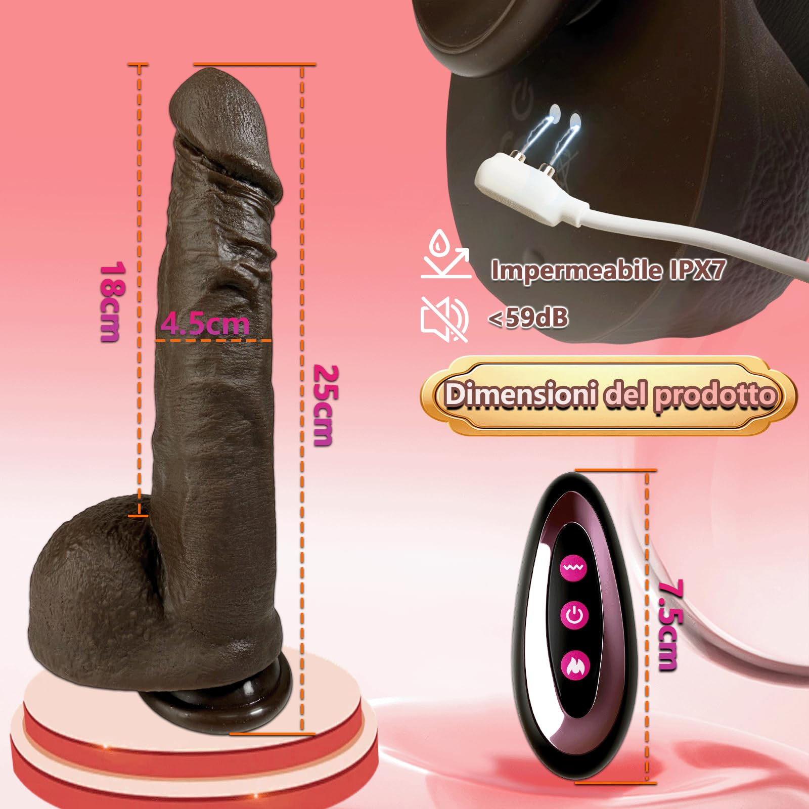 25 cm Dildo Realistico Vibratoreper Vibratore Anale Pene Realistico XXL Grosso Dildo Vibratore Anale Gigante 3 Spinte 9 Vibrazionecon Riscaldante Sexytoysys Donna Professionale, Nero