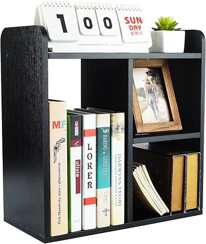 PAG Estante de escritorio independiente de madera pequeña, organizador de suministros de escritorio y accesorios, estante de exhibición de