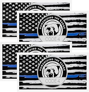 4PCS Thin Blue Line Sticker Code 4, Police Support Sticker American Flag Thin Line Decal, Waterproof Thin Line Flag Stickers Support Law Enforcement for Car Window Laptop (Larger)