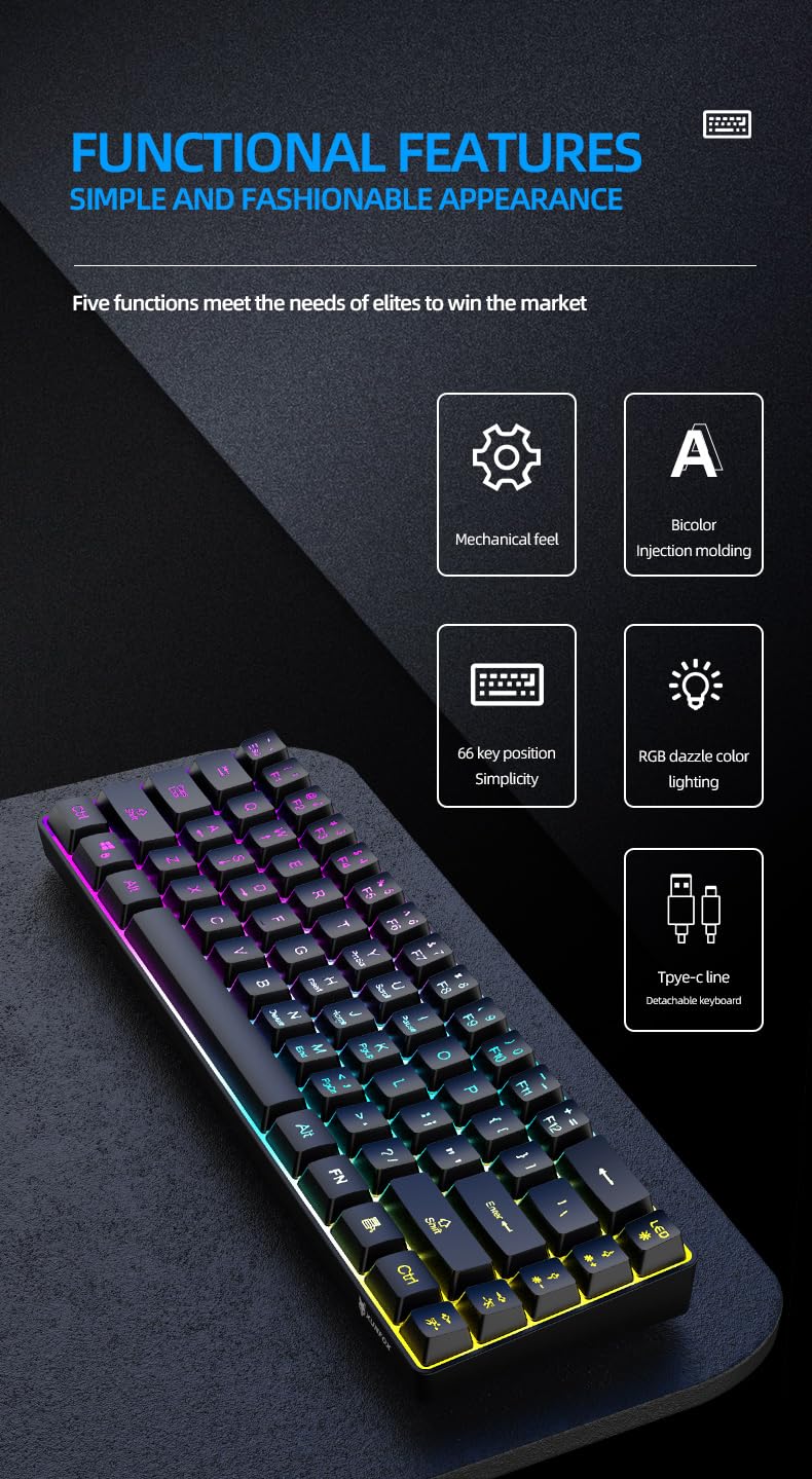 XunFox K90 RGB Gaming Keyboard functional features overview