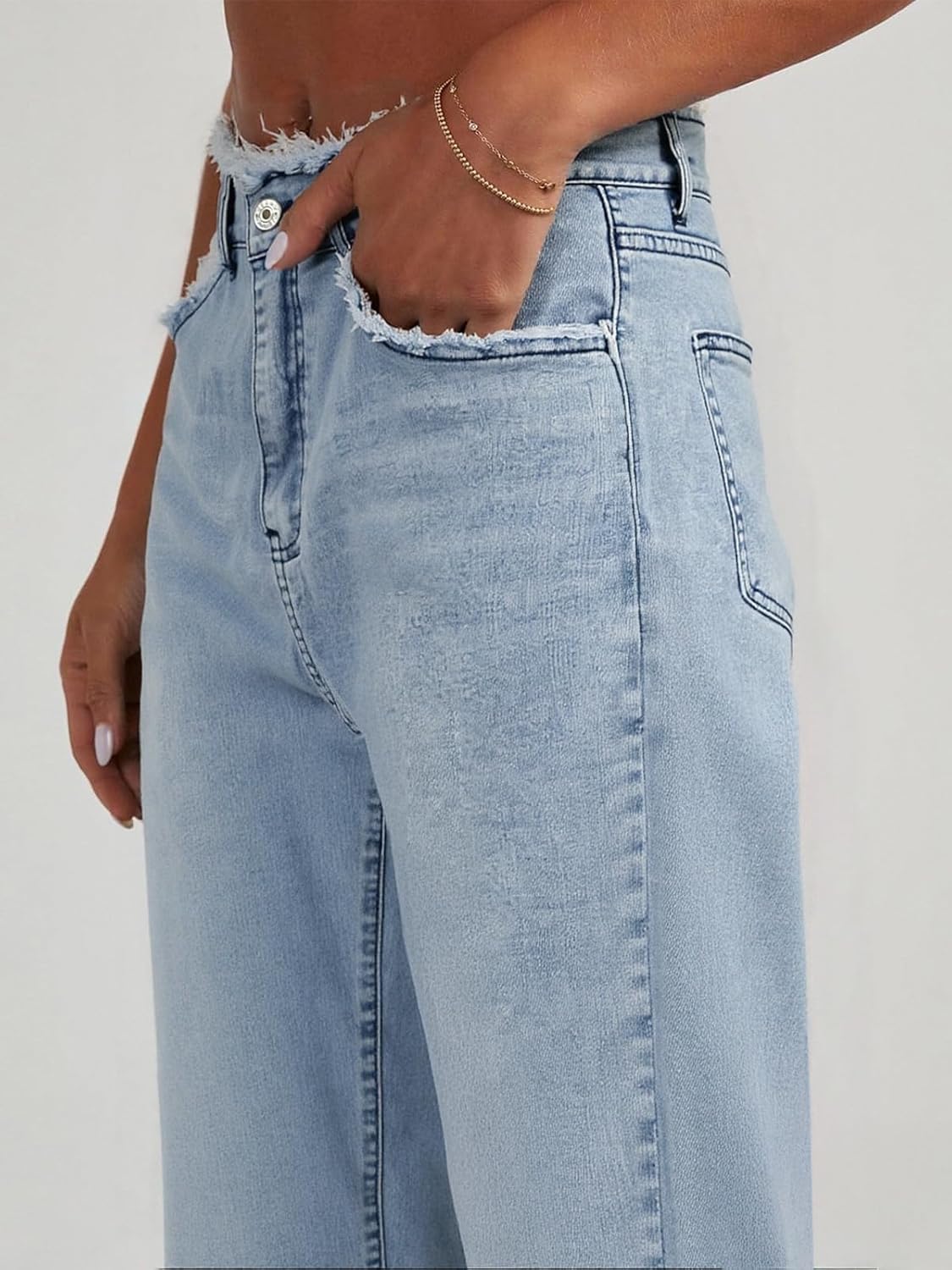Women's Wide Leg Jeans Stretchy High Waisted Baggy Jeans 2026 Trendy Loose Fit Frayed Raw Hem Denim Pants - Image 4