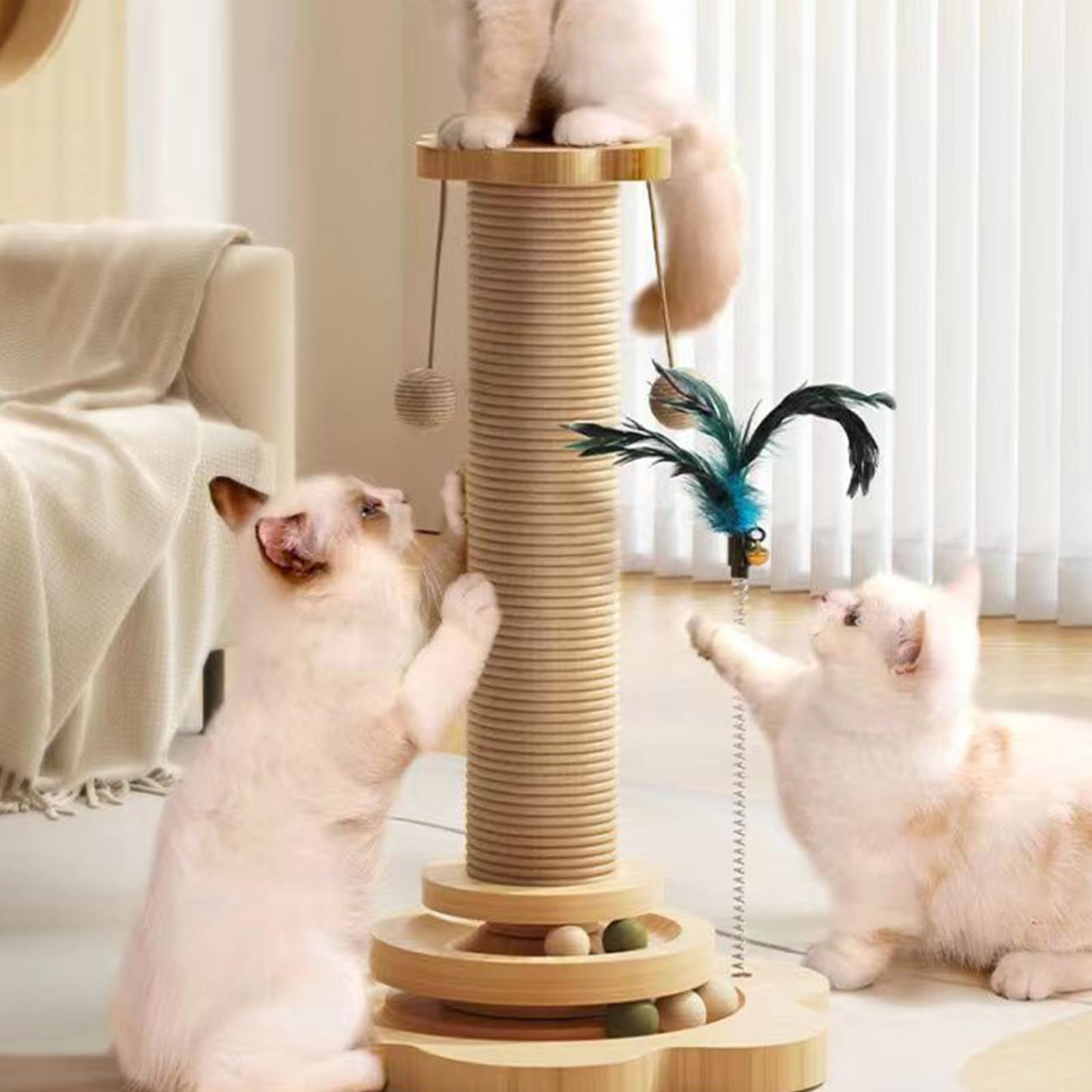 PANGBOER Divertido rascador con colgante para mascotas, juguete interactivo pequeño y grande para gatos de interior