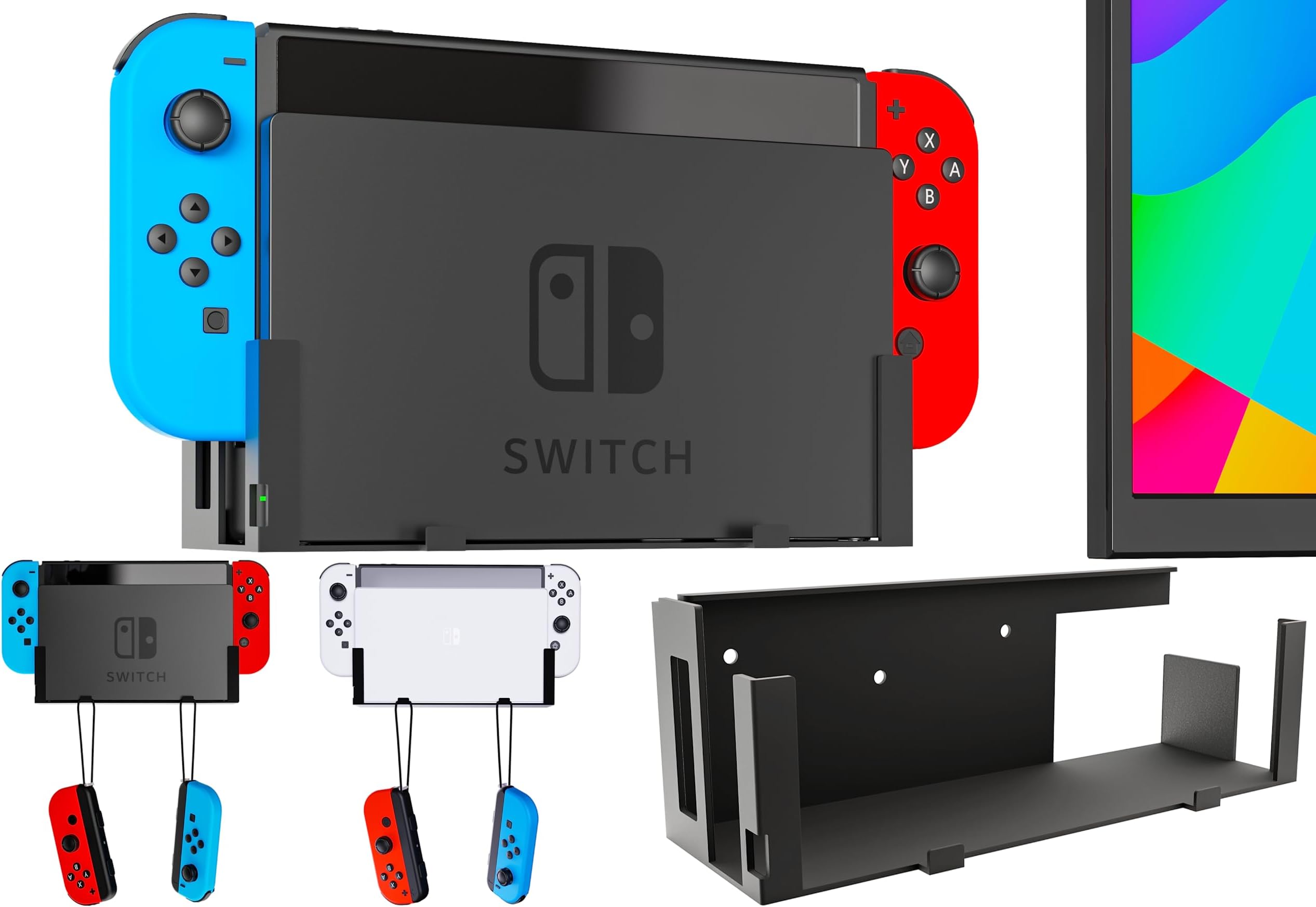 Wall Mount for Nintendo Switch, Wall Mount Kit Switch Mounting Bracket Compatible with Nintendo Switch OLED and Original 2-in-1