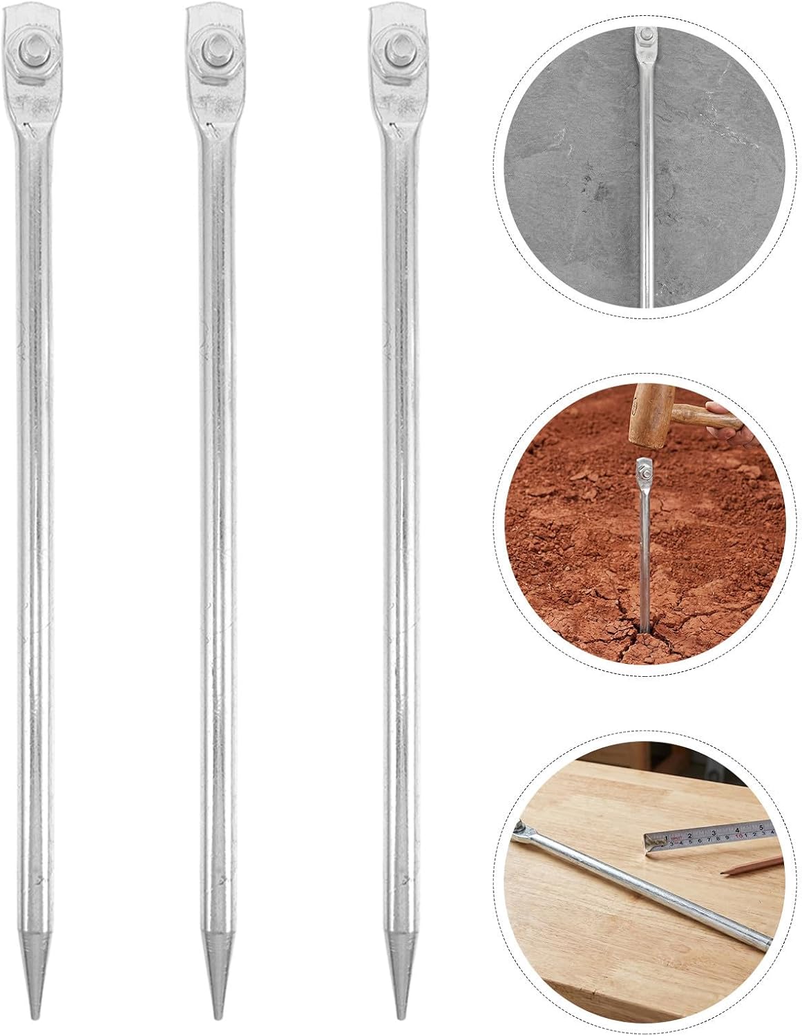 TEHAUX Iron Grounding Rod Zinc-plated with Bolt Clamp 3pcs for Reliable Earthing Performance and Firm Attachment for Electric Fence and Poultry Netting in Ranch and Outdoor Applications