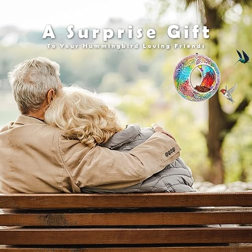 Miniatura 6 de VCUTEKA Comedero de mosaico para pájaros para colgar en el exterior con recipiente de vidrio de forma redonda para atraer más aves silvestres para