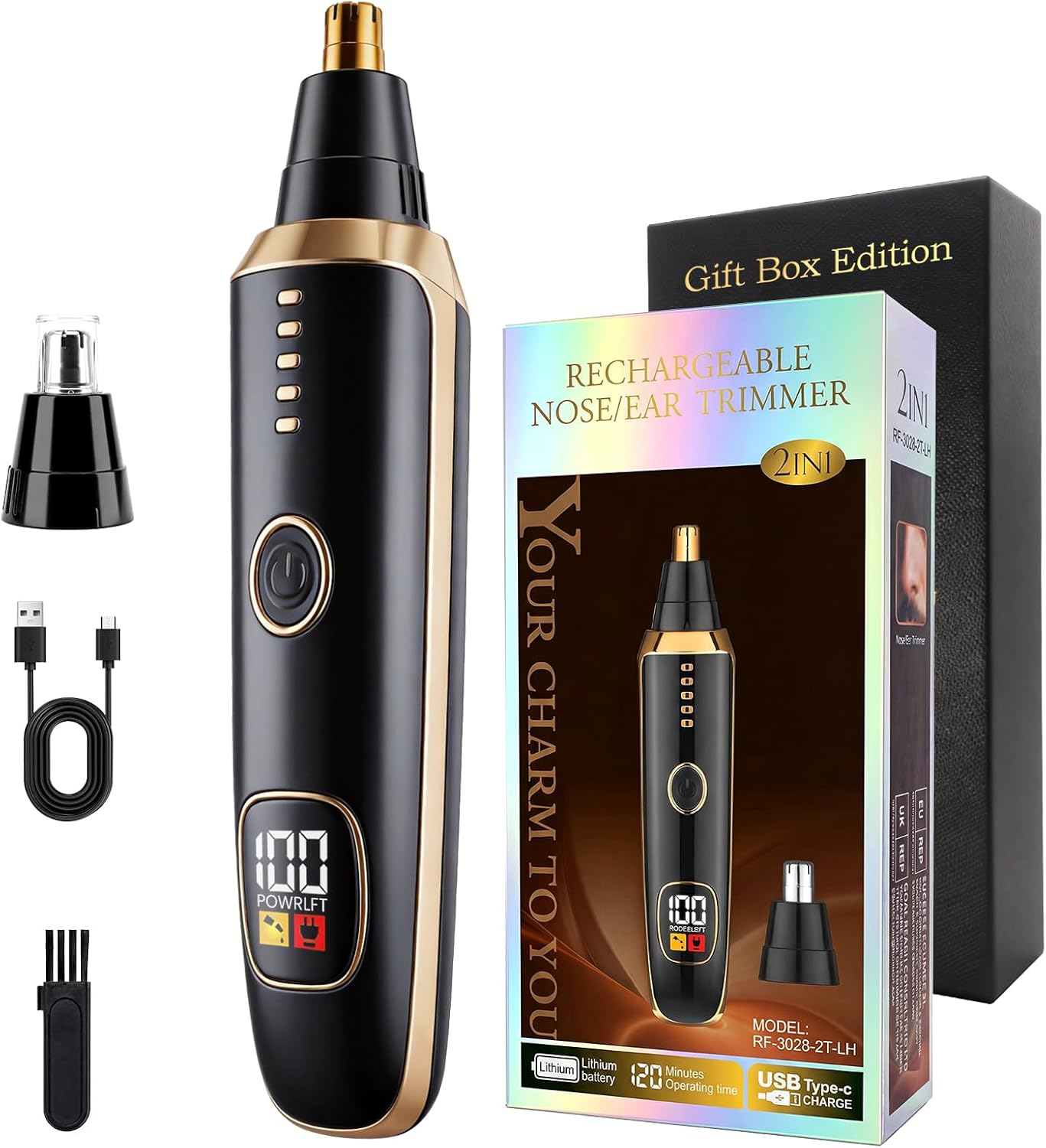 LED Display Eyebrow & Nose Hair Trimmer Clipper for Men Women,2023 Rechargeable 2 in 1 Painless Ear & Facial Hair Trimmer with Powerful Motor and Dual-Edge Blades Easy Cleansing