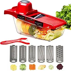 Mandolin Profissional Vermelho Fatiador 6 em 1 com Descascador Incluso Mandoline Profissional Cortador Slicer de Legumes Vegetais e Frutas | Premium InoVibes
