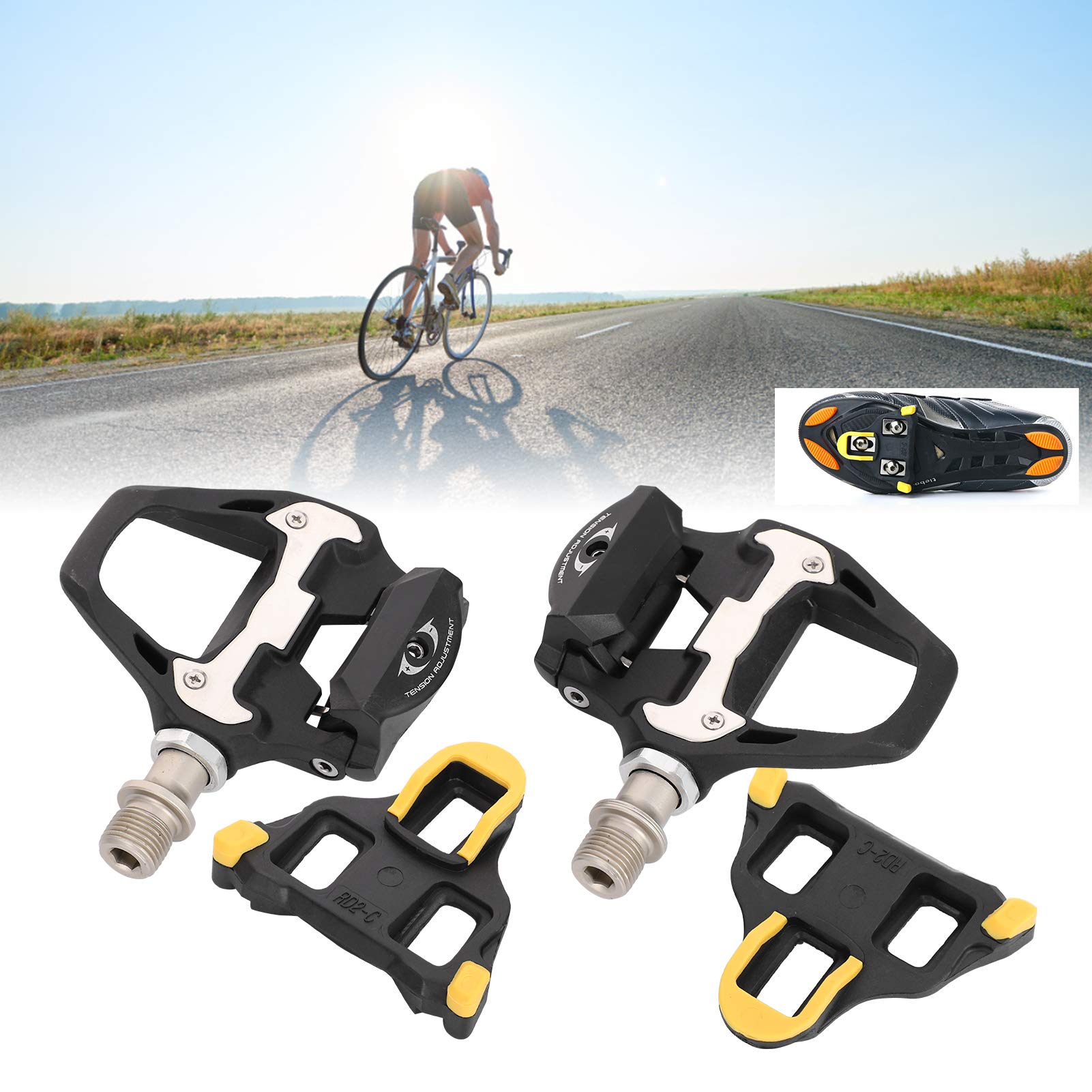 Yosoo Health Gear Pedales Autoblocantes SL para Bicicleta de Carretera, Plataforma de Fibra de Nailon Ultraligera Antideslizante, con Tacos de Repuesto