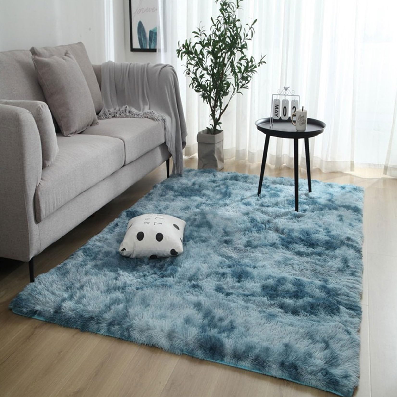 CHENMIAO Alfombra Salón Grande 90 x 150 cm Modernas Pelo Largo Lavables, Suave Alfombra de Cabecera Alfombras Dormitorio Diferentes Tamaños para Salón Dormitorio Baño, Azul Oscuro