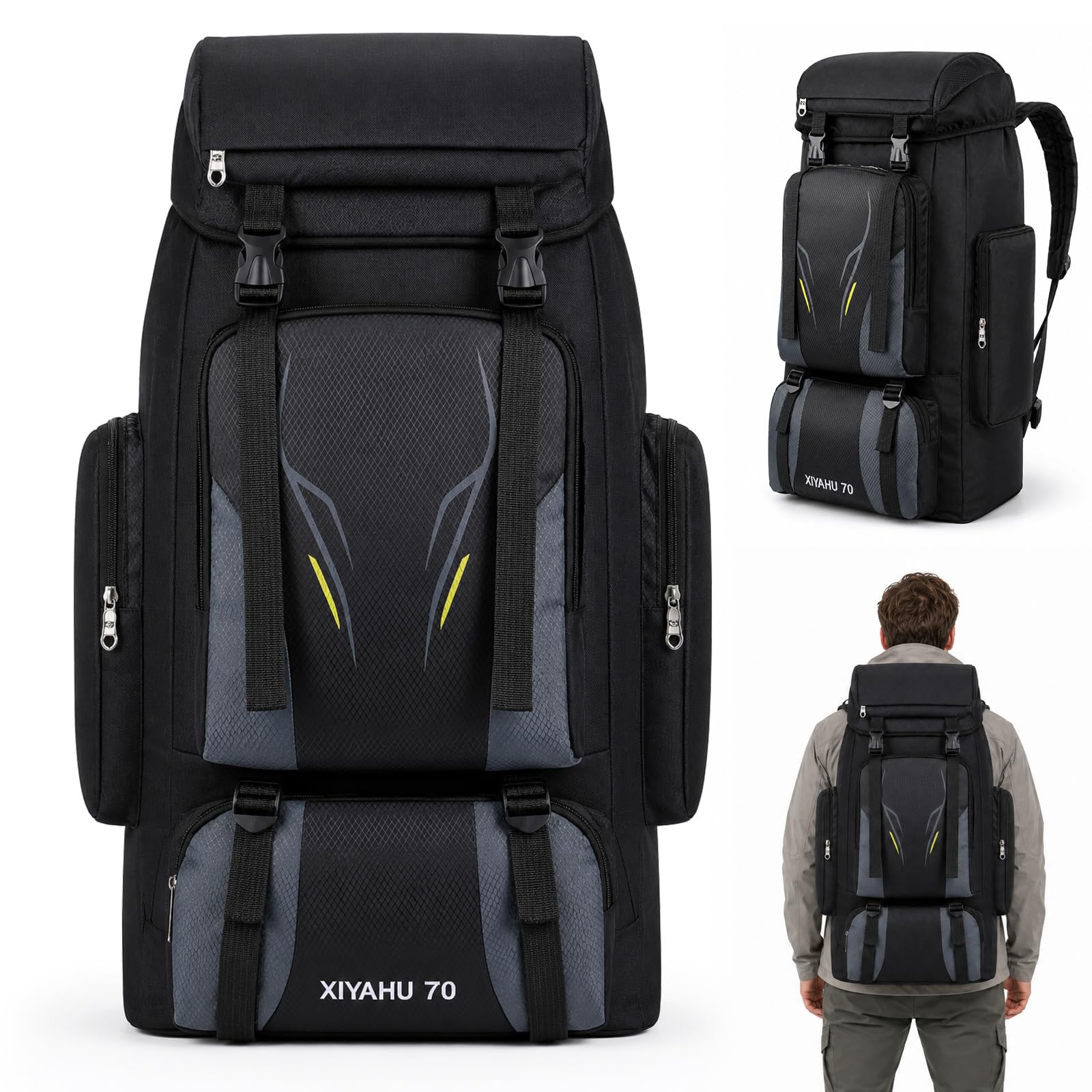 70L Campingrucksack Wanderrucksack Herren Damen Großer Trekkingrucksack Reiserucksack Wasserdicht Wandern Taktischer Rucksack mit Regenhülle für Camping Trekking Mountainering Outdoor Reisen