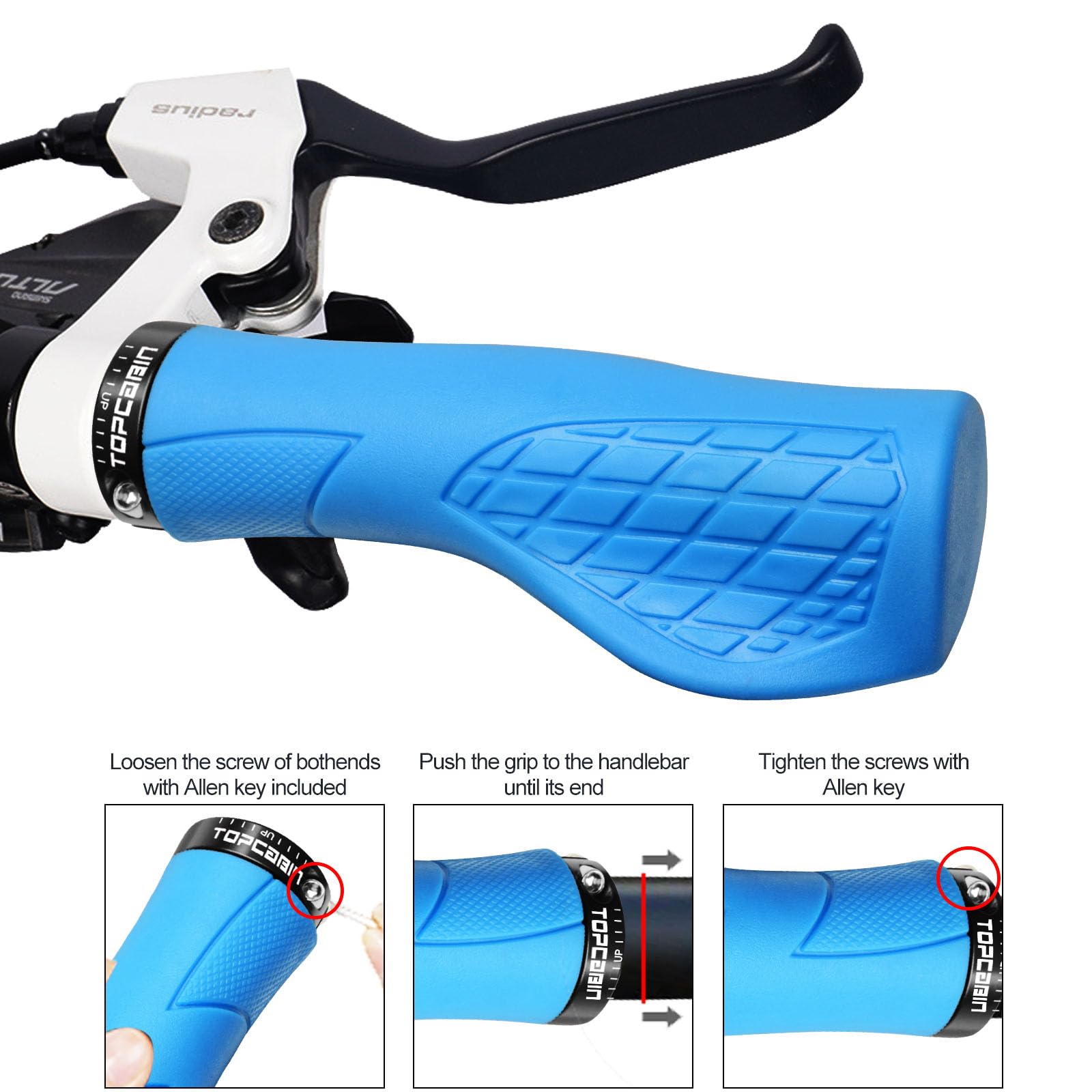 TOPCABIN Fahrrad-Lenkergriffe, Aluminium, ergonomische Fahrradgriffe, gepolsterte Vibrationen, Komfort-Fahrradlenkergriffe, Mountainbike, BMX, Fahrrad-Griffe für Roller