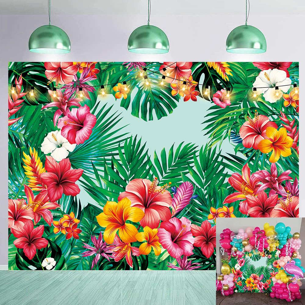 Photo 1 of *Minor damage* Tropical Palm Leaves Backdrop Floral Leaves Summer Jungle Hawaiian Luau Party Photography Background Aloha Theme Wedding Baby Shower Birthday Party Decorations Banner Photo Booth Props (10x8FT)