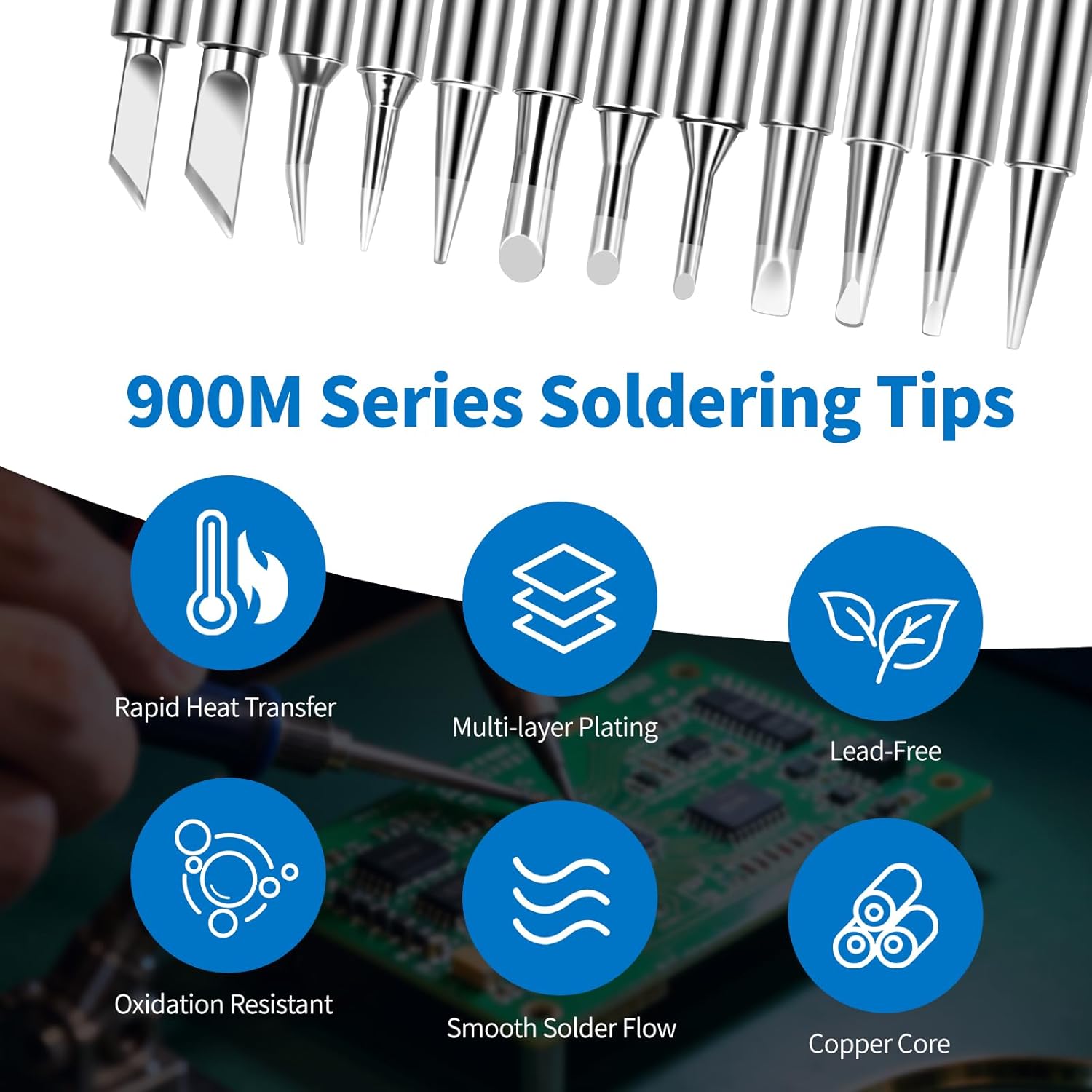 900M Soldering Iron Tips 12 Pcs, Replacement Solder Tips Compatible with HAKKO, Atten, Quick, Aoyue, Vastar, Ryobi