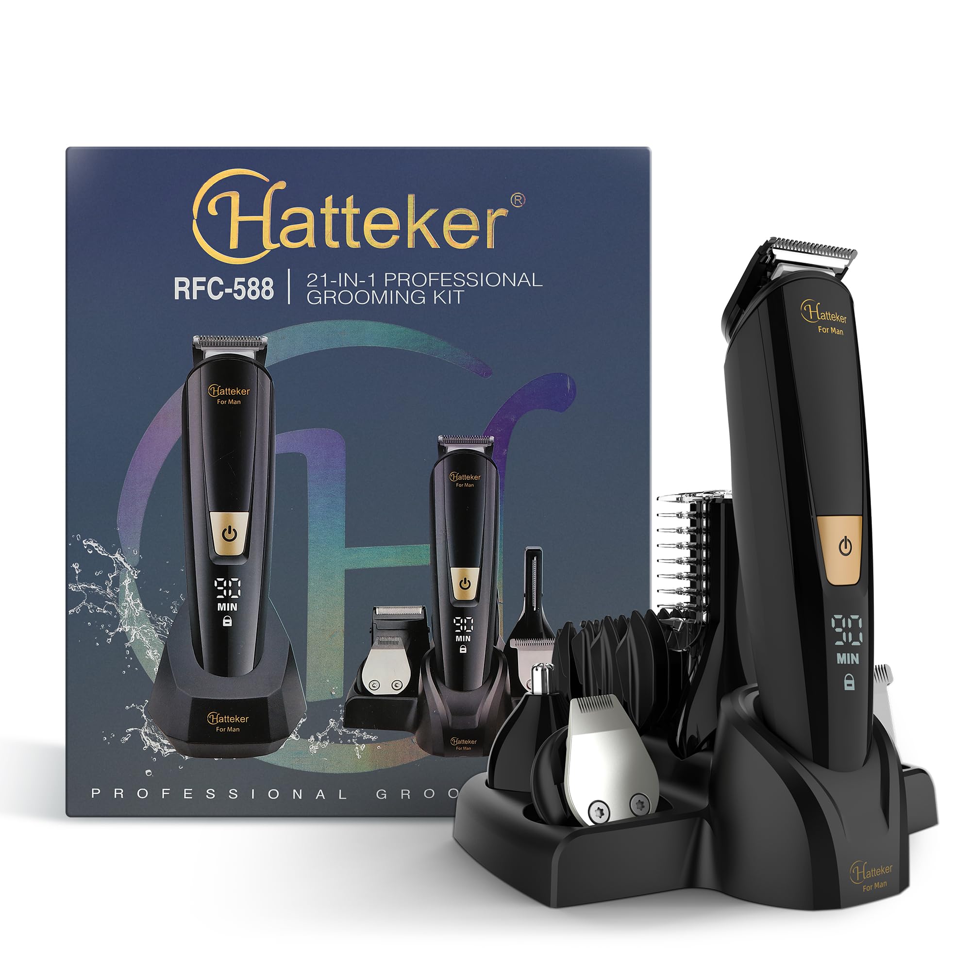 Hatteker Afeitadora Corporal Masculina Depiladora Corporal Hombre Recortadora de Barba Hombre 6 en 1 Base de Recarga USB Impermeable para Axilas, Pecho, Piernas y Zonas íntimas