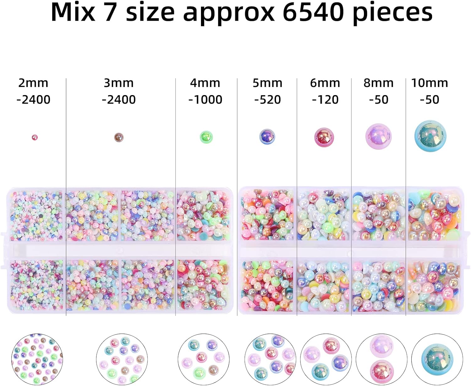 6540PCS Mix Color Resin Flat Back Pearls Rhinestones,Mixed Size 2/3/4/5/6/8/10mm Half Round Pearl Beads Nail Gems Rhinestone with Tweezers and Picker Pencil for Crafts Nail DIY Decoration - Image 3
