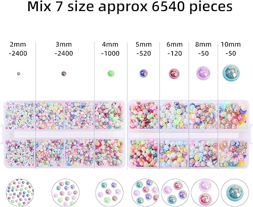 Miniatura 3 de 6540 piezas de diamantes de imitación de resina de colores mixtos, tamaño mixto de 2345680.394 in, cuentas de perlas semicirculares, diamantes de