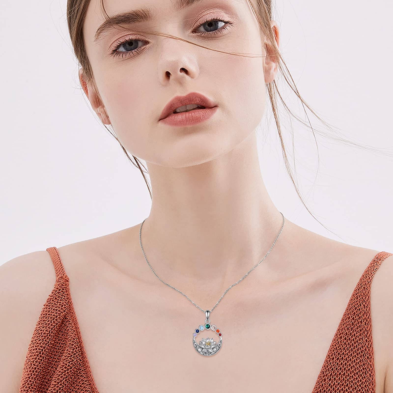 Axeluna Chakra-Halskette, Sterlingsilber, Lotusblüte, keltischer Knoten, Anhänger, Halskette, Heilung, Yoga, Schmuck, Geburtstag, Weihnachten, Geschenke für Frauen, Mutter, Tochter, sie