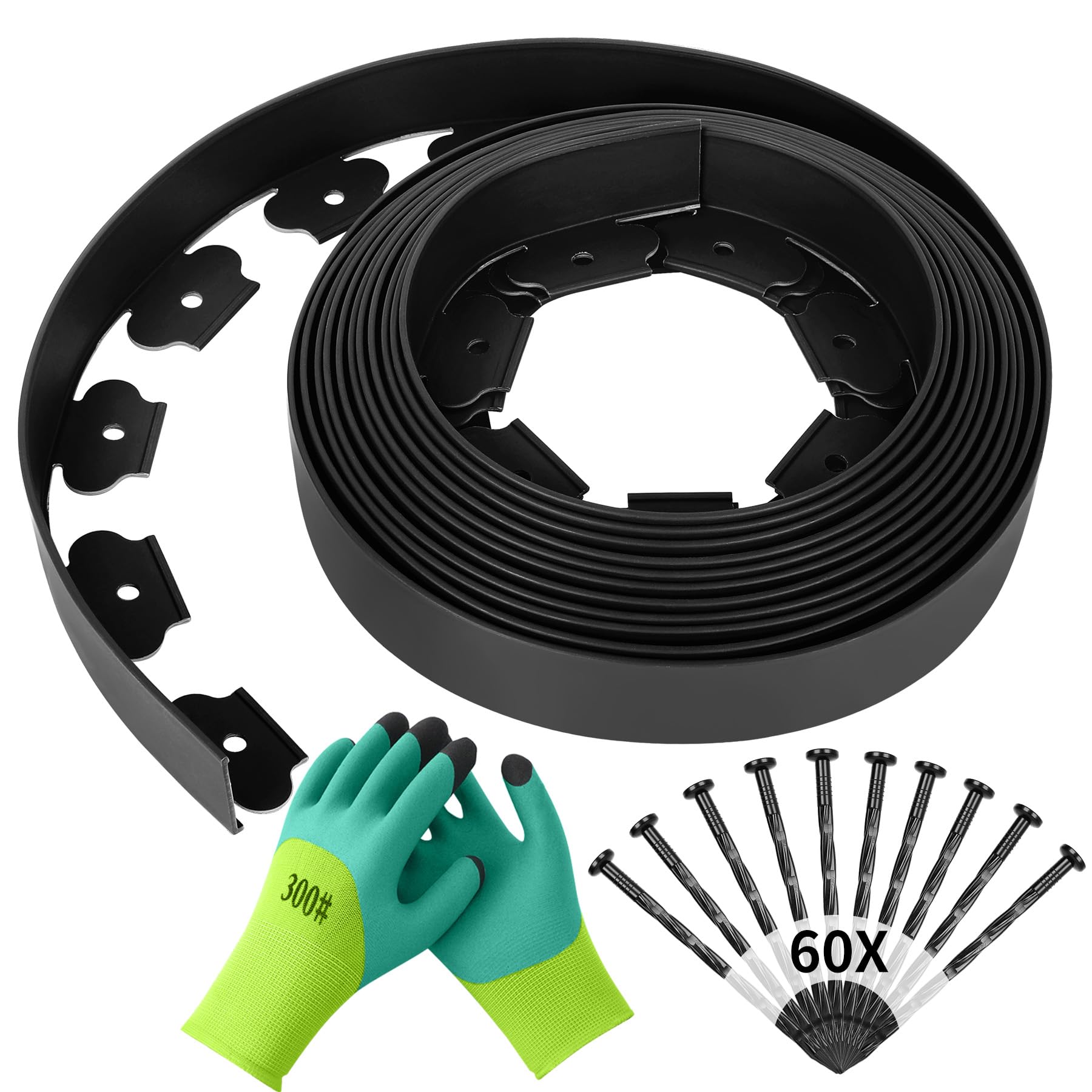 Forever Speed Flexible Rasenkante aus Kunststoff 10m x 5cm(LxH) [60 Erdanker + 1 Paar Handschuhe] Beetbegrenzung Beeteinfassung Beetumrandung - Schwarz