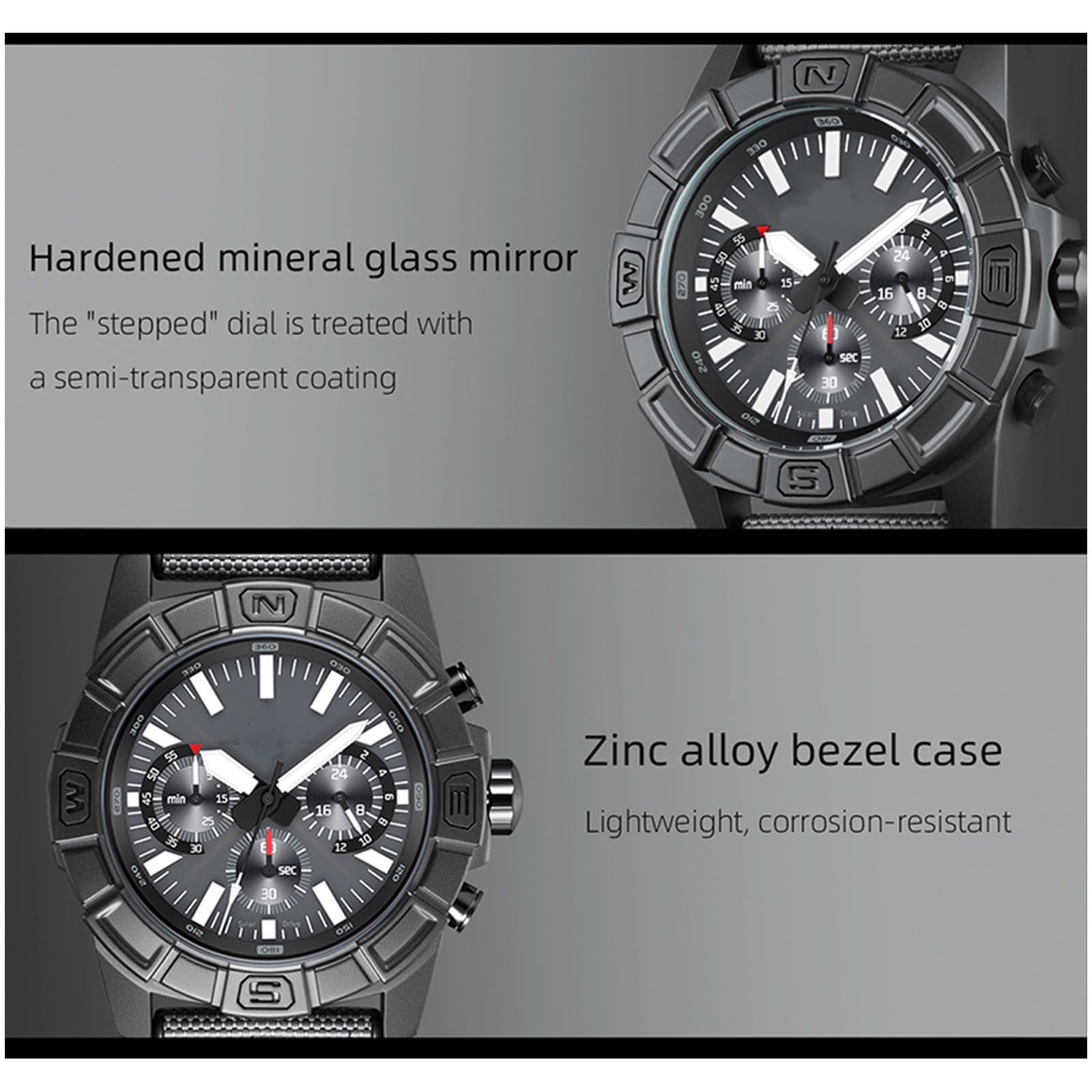 Alomejor Orologio in Quarzo Solare, Orologio da Polso da Uomo Unisex con Mani Luminose, 50 M di Acqua per Uomini Donne Affari Casuali Quotidianamente, Alla Moda e Duratura