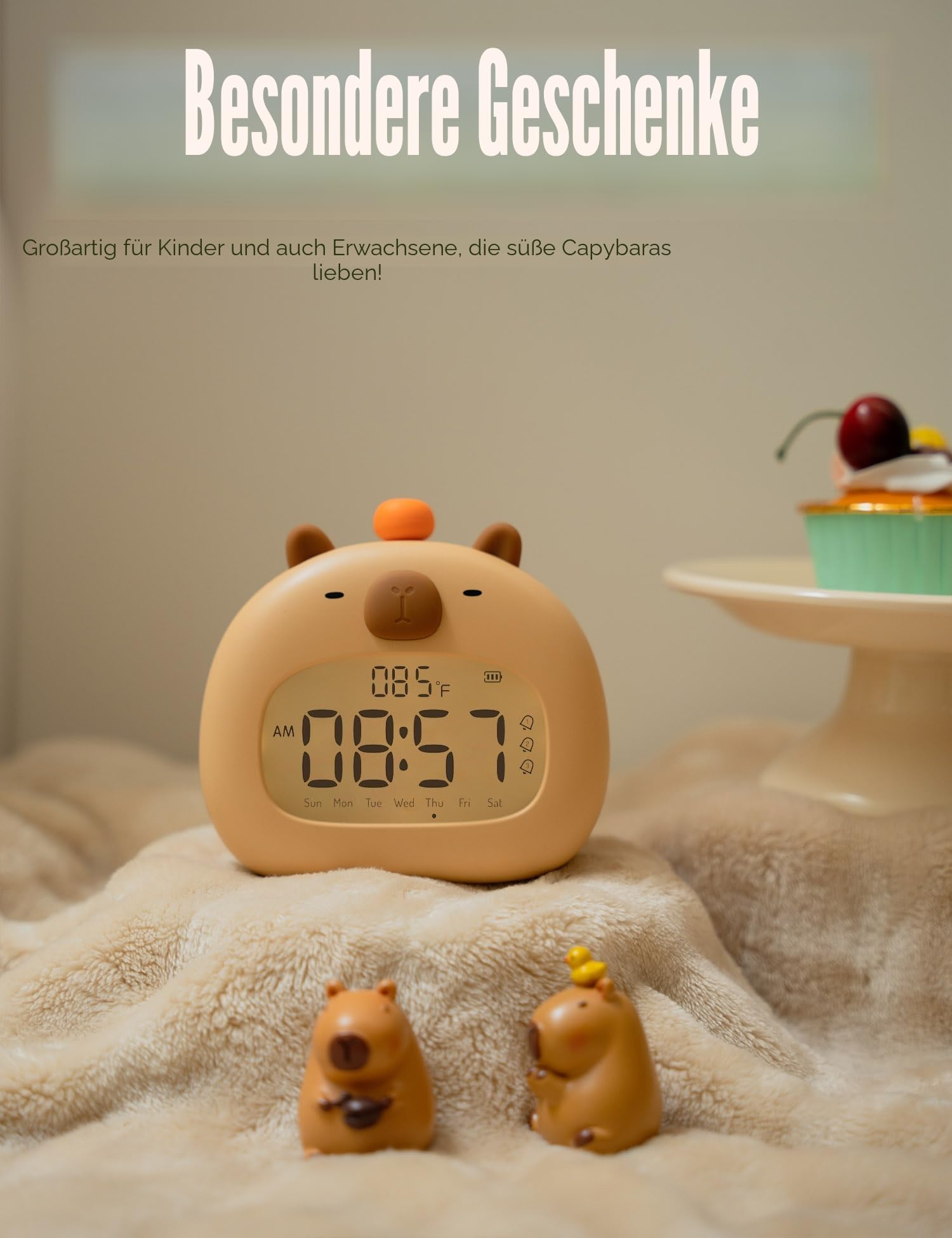 IHALO Capybara Kinderwecker mit Nachtlicht, Wecker Digital Kinder, Ok to Wake 3 Alarme, Snooze und Timer, Wiederaufladbar für Schlafzimmer Schreibtisch Reisen Dekoration Babyzimmer Jungen und Mädche
