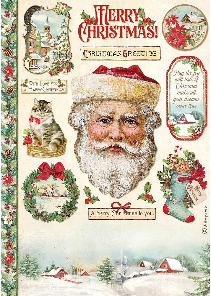 STAMPERIA INTL, KFT (3PL) Stamperia-Rice Paper-Classic Christmas Santa Claus, Green, A4