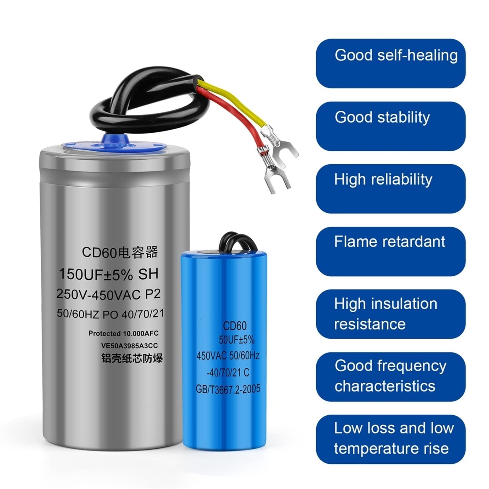 Condensador de arranque CD60, 2 uds., 450V, 50, 75, 100, 150, 200, 250, 300, 350, 400UF, condensador de arranque del Motor, funcionamiento del Motor (Size : 350UF Gray)