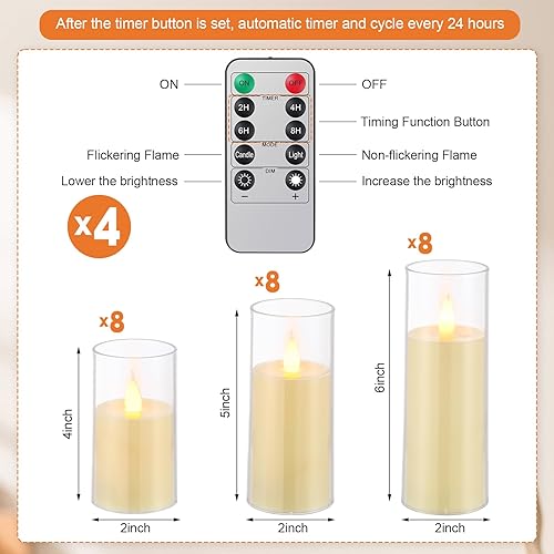 Miniatura 2 de 24 velas parpadeantes sin llama, velas LED de pilar con 4 controles remotos que funcionan con pilas para interiores y exteriores, velas falsas