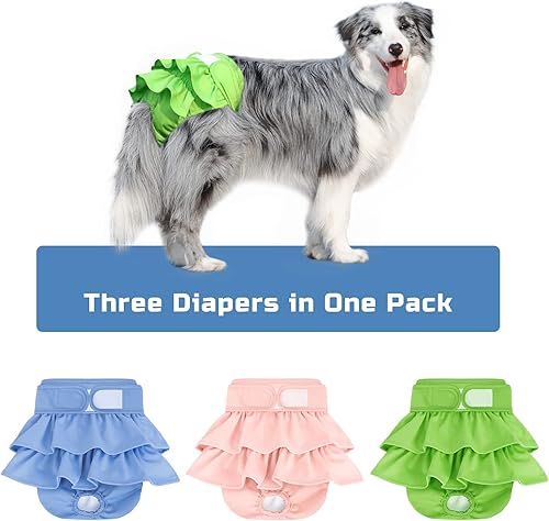 Miniatura 57 de Pañales reutilizables para perras, paquete de 3 pañales lavables altamente absorbentes, pañales flexibles para perritos, a prueba de fugas, pañales