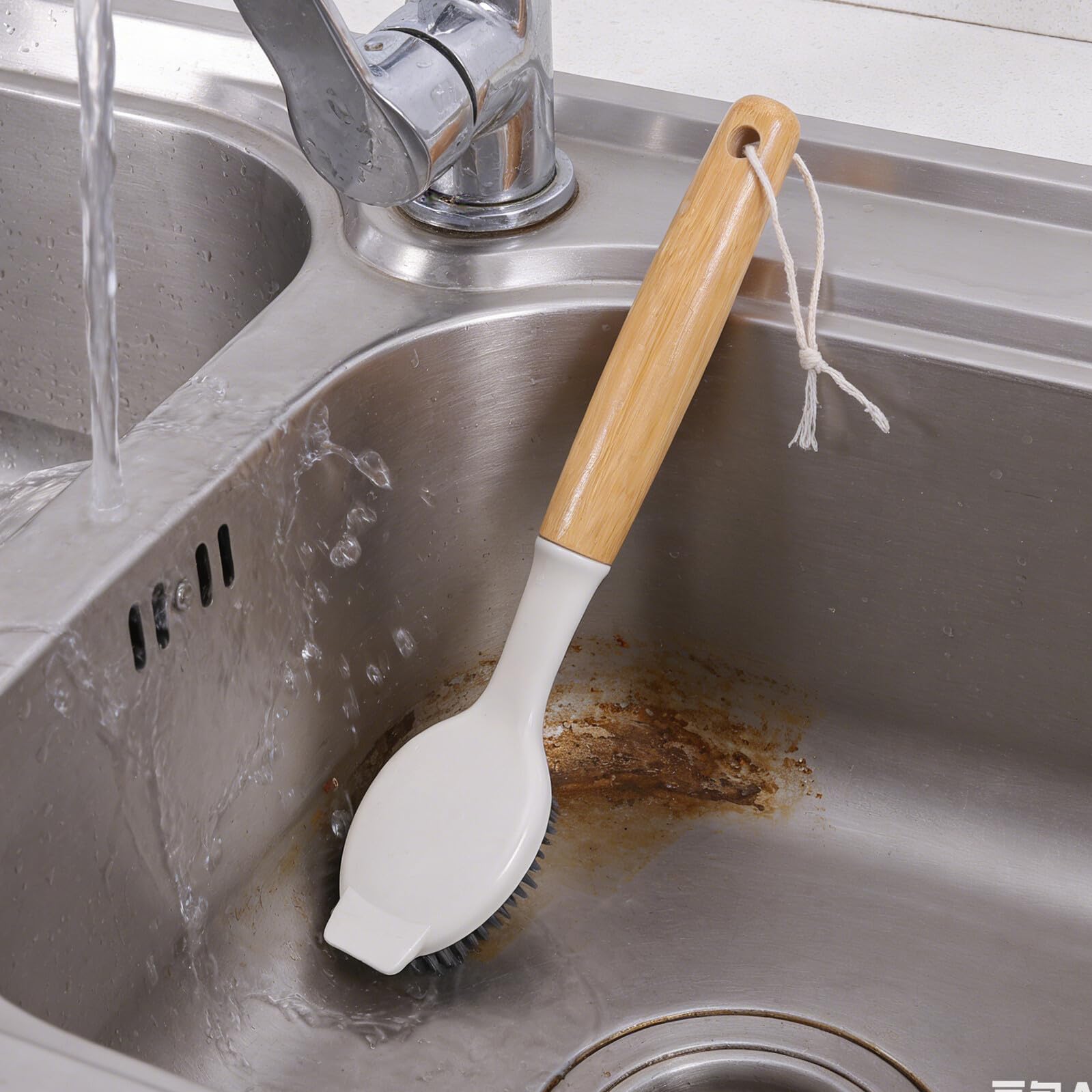 Cepillo para Fregar Platos de Cocina de Bambú con Mango Largo 2 Piezas