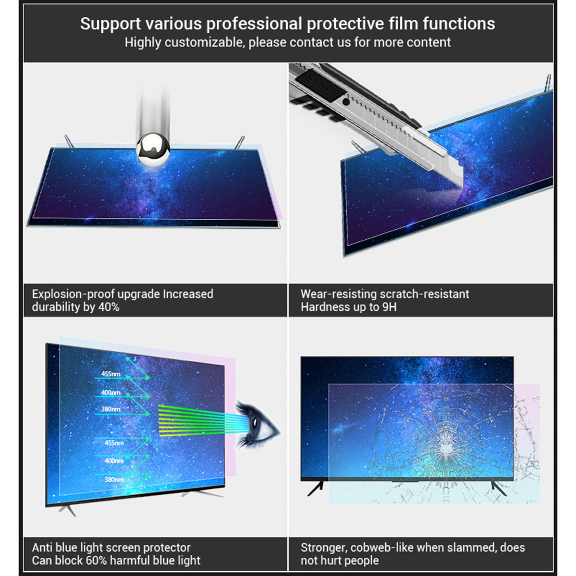 Protector De Pantalla De TV De 55 Pulgadas Antideslumbrante - Filtro Anti Luz Azul Para Monitor Alivia La Tensión Ocular Protección De Los Ojos Para TCL, SONY, Samsung, Hisense / 55in1221x689mm