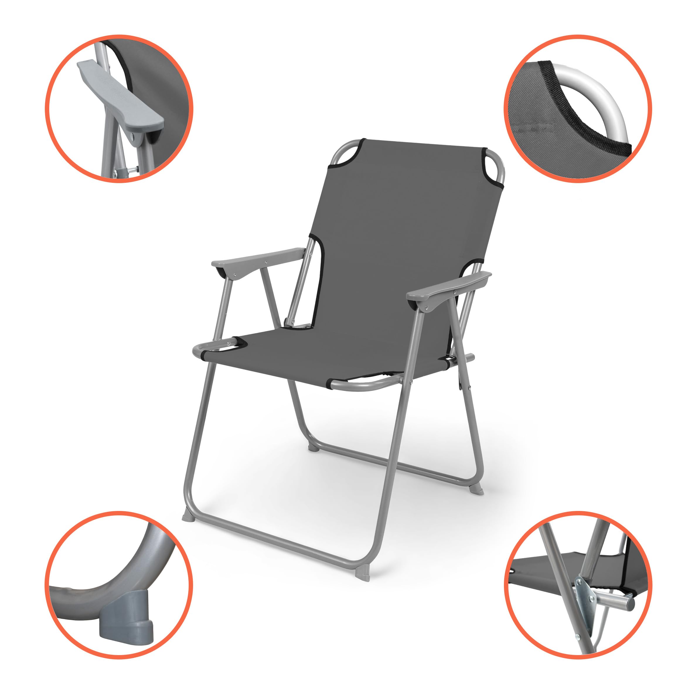 Spetebo Camping Klappstuhl grau belastbar bis 120 kg - 2er Set - Klassischer Campingstuhl klappbar - Gartenstuhl Angelstuhl Faltstuhl Campingsessel klassisch für Garten Reise Festival