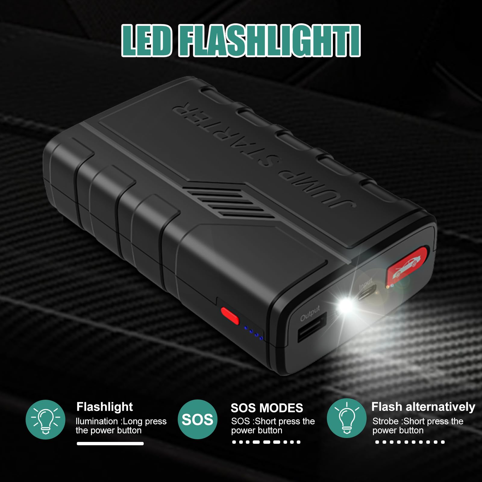 Avviatore Batteria Auto 1500A (Fino a 7.0L Gas e 5.5L Diesel) 12V Jump Starter Booster, Power Bank, Torcia LED, Porta USB per Smartphone