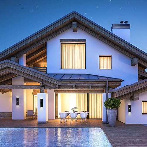 Miniatura 6 de Paquete de 4 luces para exteriores del atardecer al amanecer, luces de montaje en pared con cilindro de aluminio negro mate y cubierta de vidrio