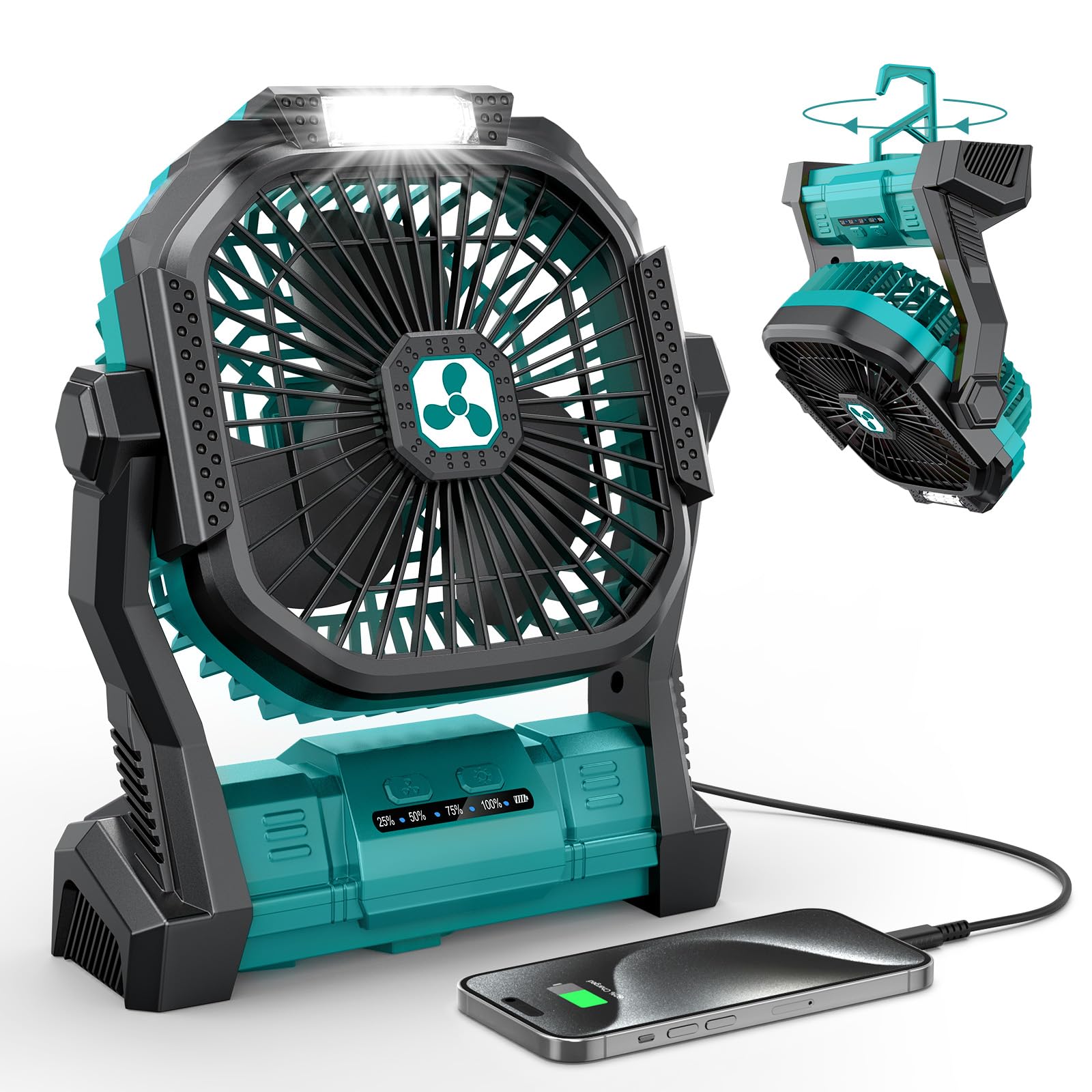 ONLYNEW Portable Fan Rechargeable, 20000mAh Cordless Battery Powered Fan with LED Lantern, USB C Battery Operated for Travel Bedroom Home Camping Tent